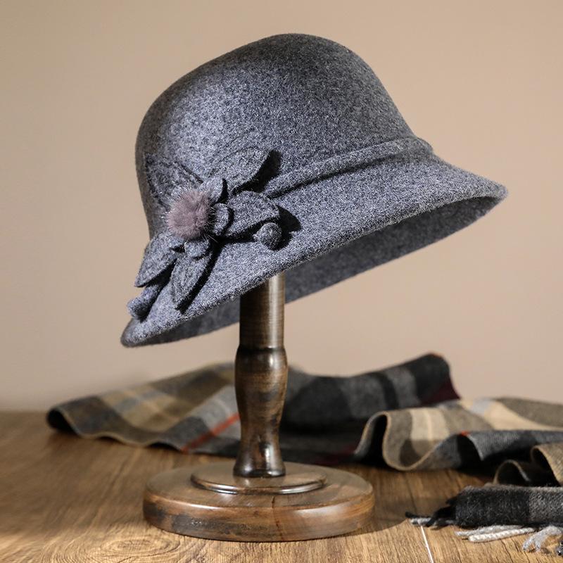 Wool hat female autumn and winter mother bucket hat in the elderly top hat thickened elderly grandmother warm basin hat