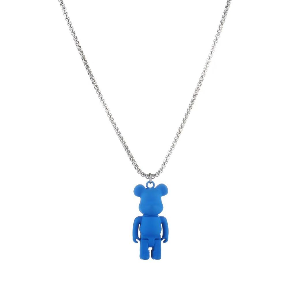 Color Violent Bear Versatile Simple, Niche Hip Hop Violent Bear Pendant Sweater Chain Women's Titanium Steel Necklace Men's