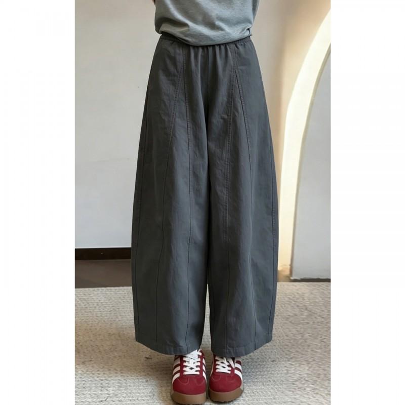 Womens High-Waisted Wide-Leg Cropped Pants In Dark Gray Vintage Style Loose Fit Casual Trousers