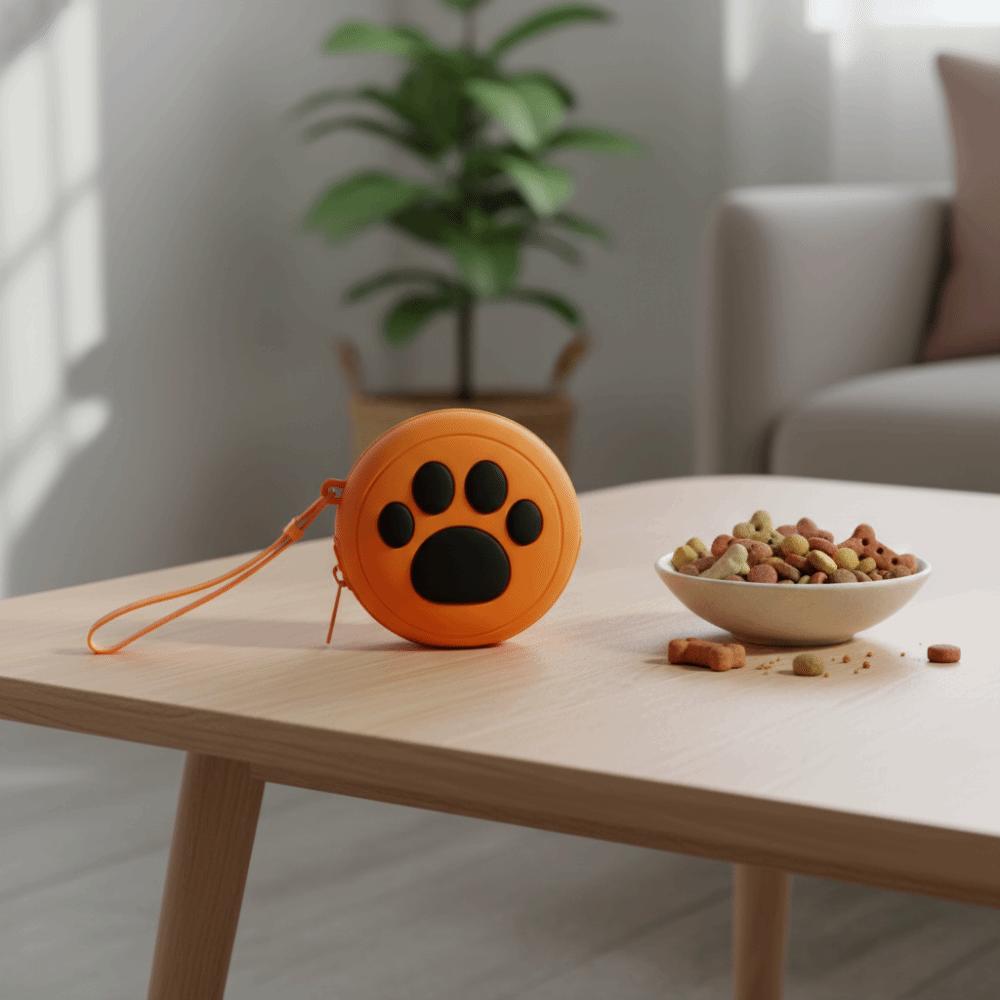 Cute Waterproof Silicone Dog Treat Pouch Paw Print Round Dog Treat Bag Zippered Pet Snack Bag Outdoor