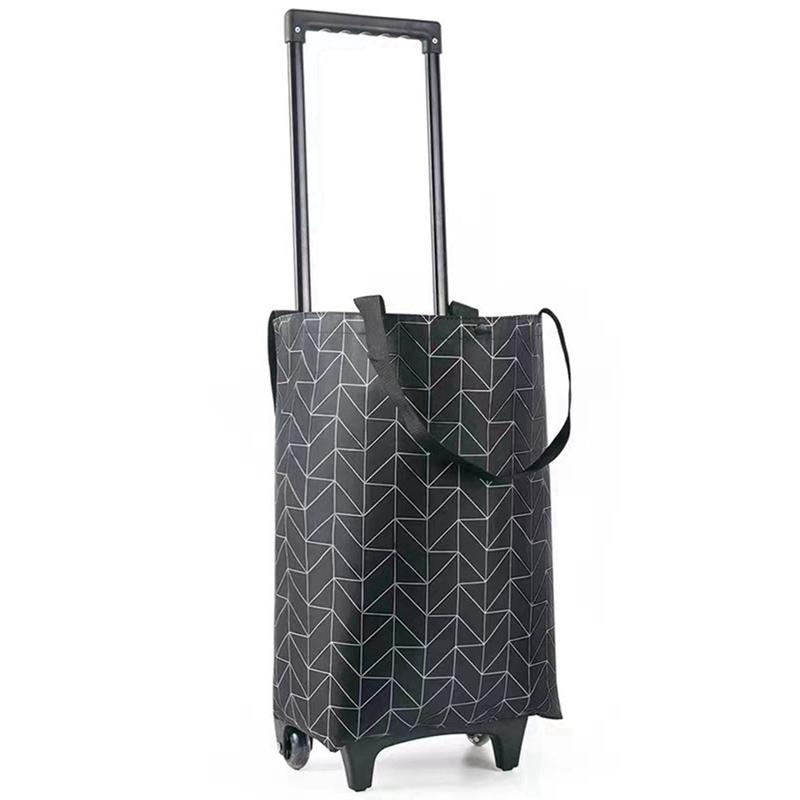 Foldable Oxford Cloth Telescopic Trolley Shopping Bag Household Trolley Shopping Cart with Wheels
