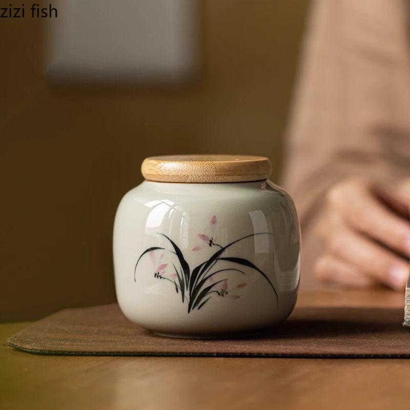 Vintage Ceramic Tea Cans Creative Hand-painted Pattern Tea Box Sealed Storage Jar Candy Jars Household Teaware Accessories
