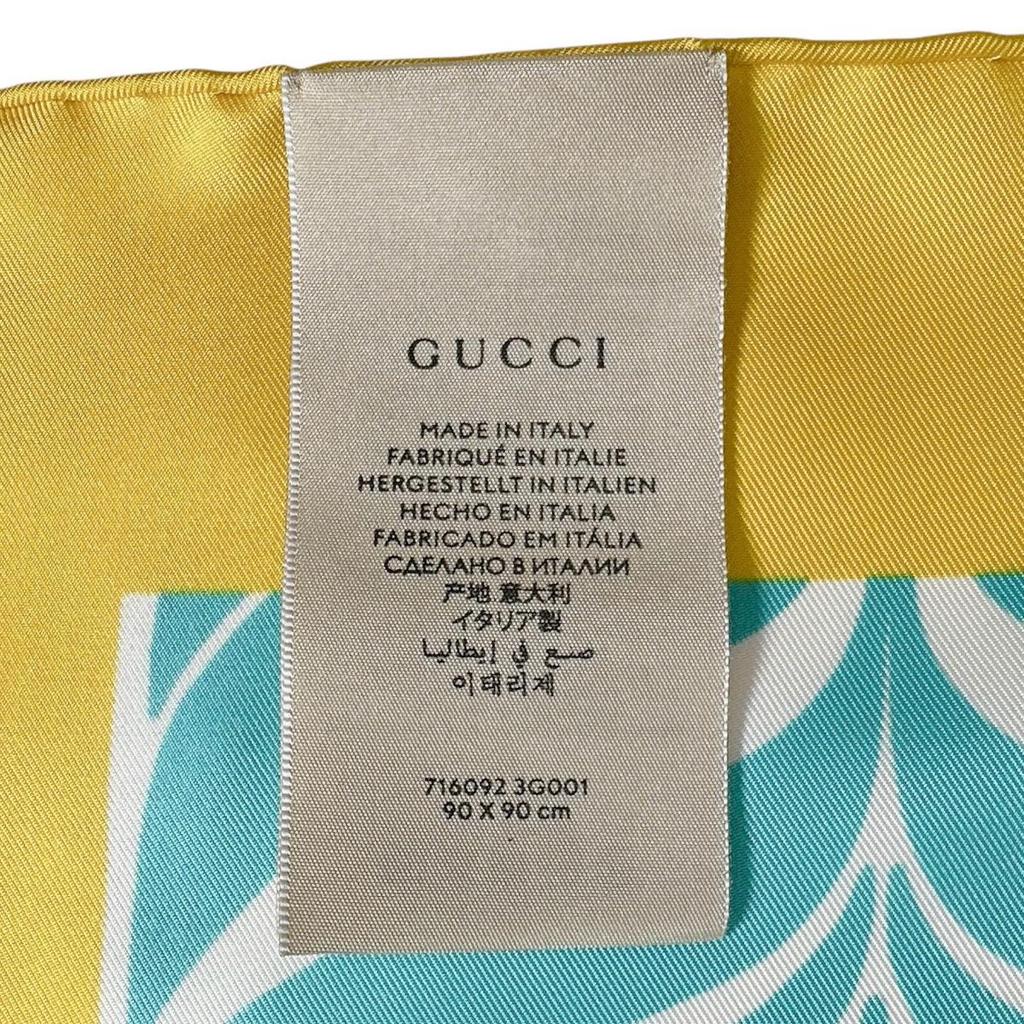 Gucci 100% Silk Adidas Collaboration Scarf Silk Yellow X Blue Women 716092 Used