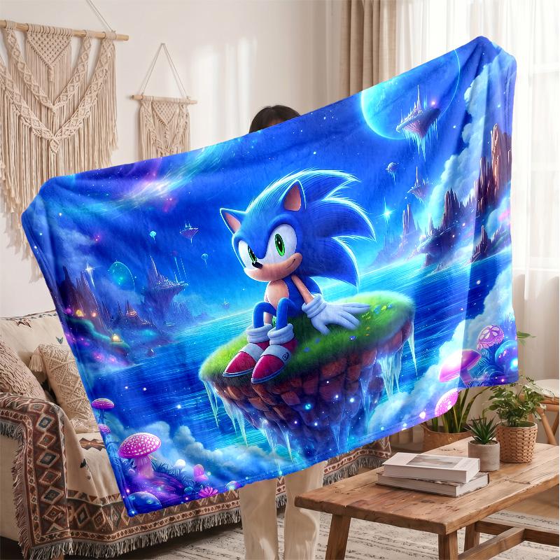 Sonic the Hedgehog Printed Flannel Blanket, Skin Friendly Warm Throw for Indoor Couch Bed Daily Use