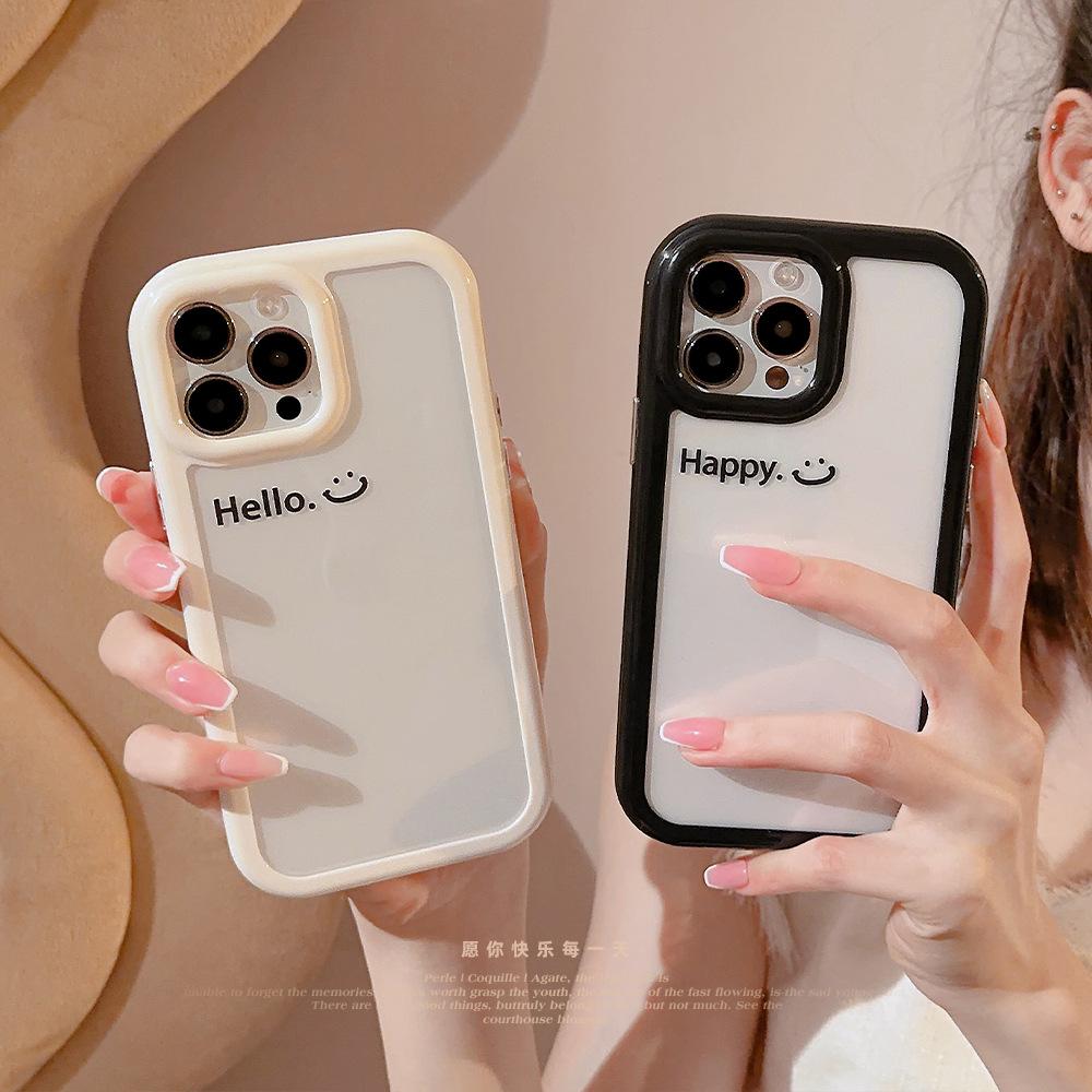 Applicable To 16ProMax Mobile Phone Case 15 Minimalist English Smiling Face IPhone 13 Acrylic 12 Apple 11 Magnetic 16