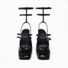 2025 spring new product black ankle strap patent leather thick heel bag head sandals square head single shoes women's Mary Jane high heels