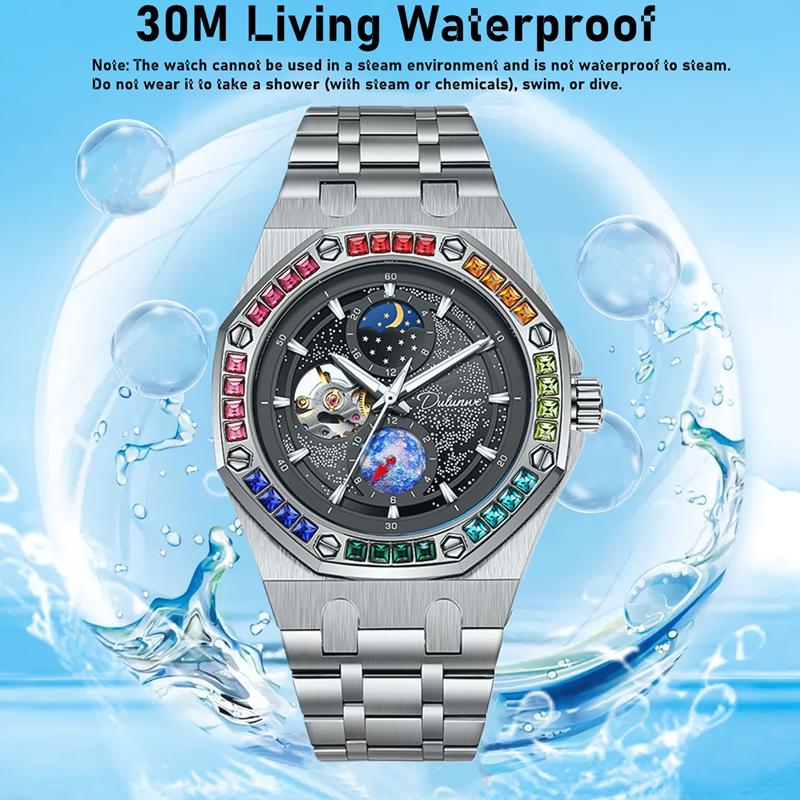 Dulunwe Reloj Mecánico Clásico Multifuncional de Moda para Hombre