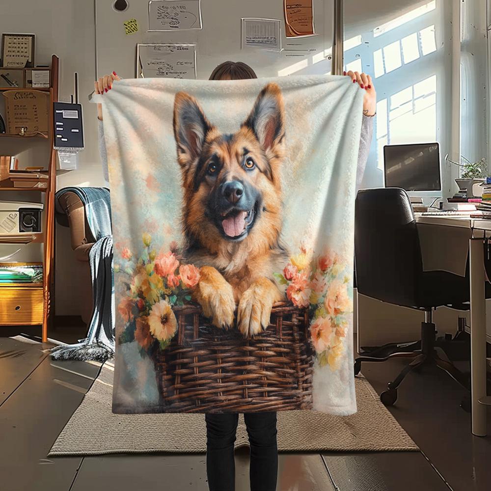 Flower Basket Dogs Print Flannel Blanket, High quality Comfortable for All Seasons, Home Decor, Warmth and Comfort