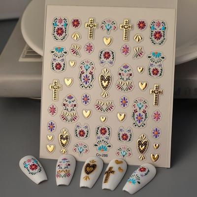 Boho naklejki na paznokcie z drobnym wzorem, złocone hot stamping, egzotyczne totemy, niezbędne na święta