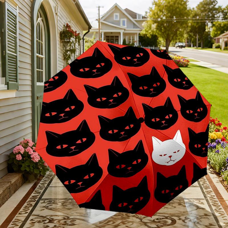 Unique White Cat Amongst Black Cats Umbrella: Outdoor Adventure Essential with Automatic Opening & Closing, Lightweight and Durable for Travelers 137