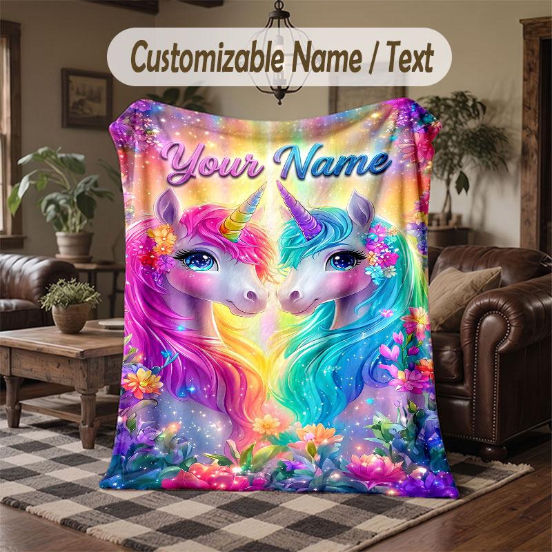 Coperta da divano a tema unicorno con nome personalizzato, coperta morbida e accogliente per casa, divano, letto
