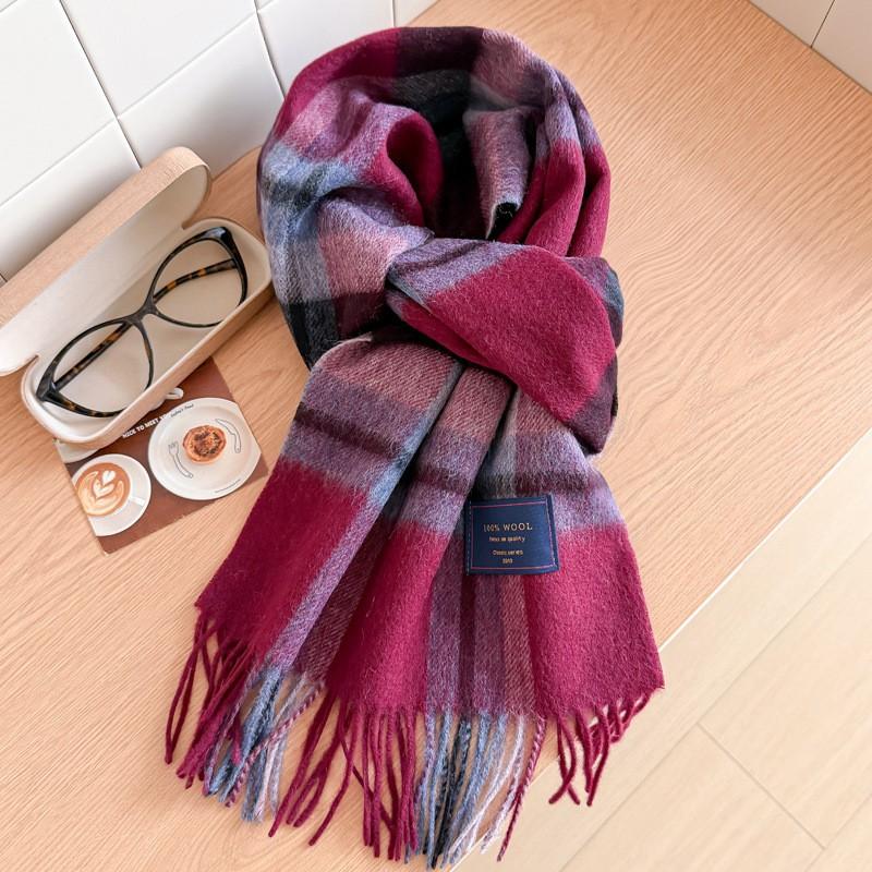 100% Wolle Karierter Schal Herren Damen Paar Warm Kaschmir-Mischung Karriert Winter Halswärmer