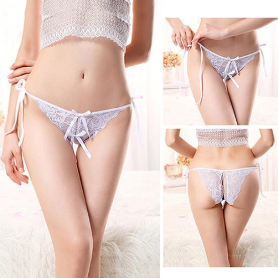 Ladies Sexy Thongs Briefs Open Crotch G-string Lace Bowknot Panties Underwear