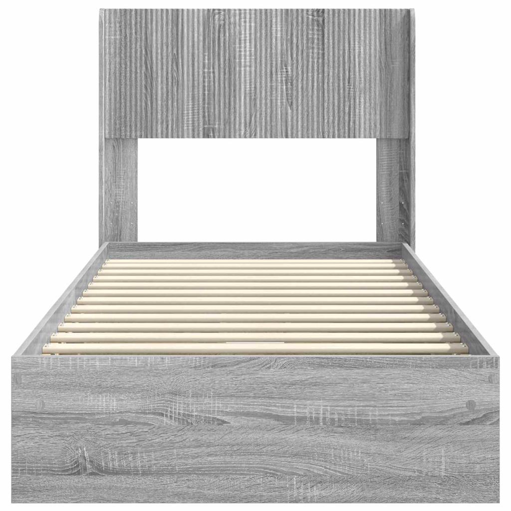Bed Frame with Storage Space and Headboard Gray Sonoma 90 x 200 cm