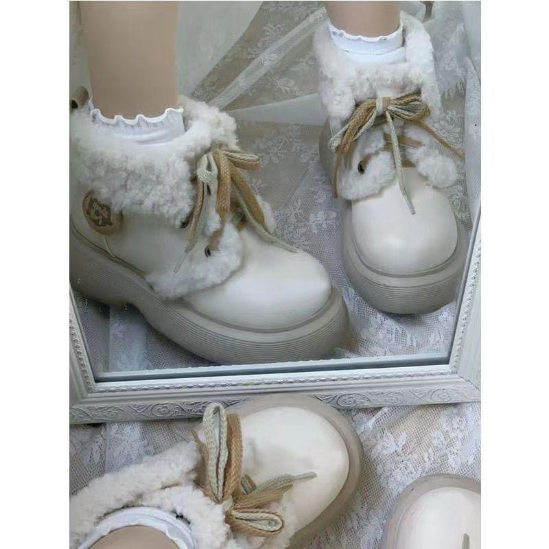 Warm Lamb Wool White Snow Boots Women's Winter 2025 Fleece Thickened Cute Soft Girl Fashion Short Boots