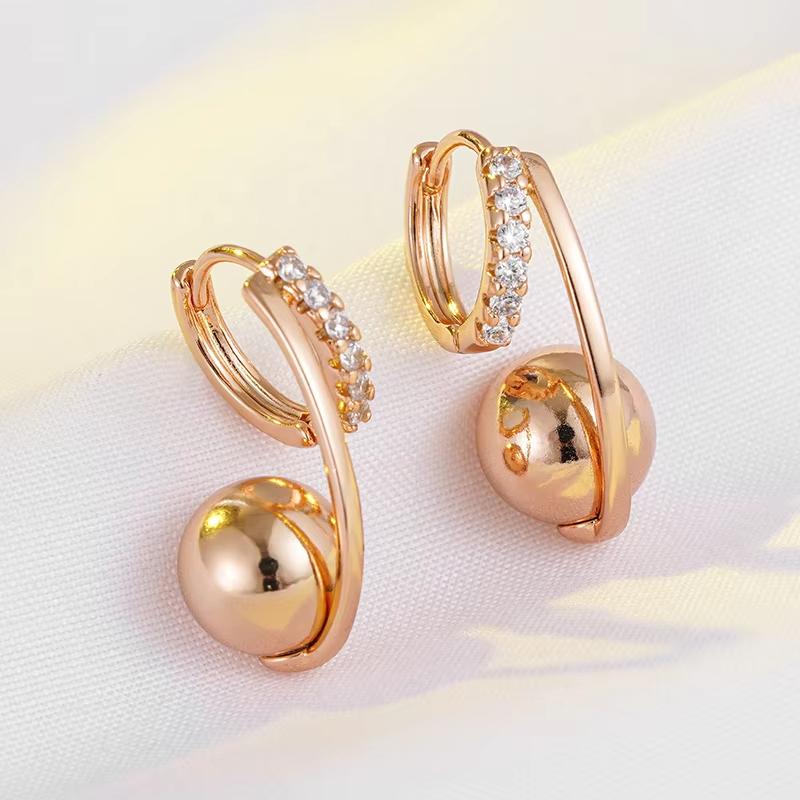 Golden Ball Pendant Zircon Hoop Earrings for Women Fashion Costume Jewelry