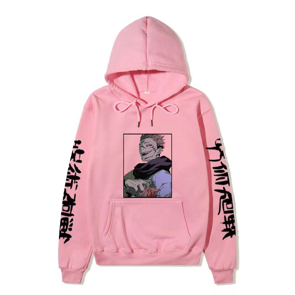 Jujutsu Kaisen Ryomen Sukuna Hoodie Unisex Fleece Sweatshirt Dual Sleeve Vertical Japanese Text Anime Color Character Pullover