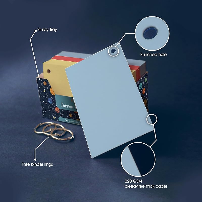 

Turron Coloured Index Flash Cards Tray - 5 Colours - 3x5 inch - 150 Cards - 200 GSM Thick (Unruled) 35 синий