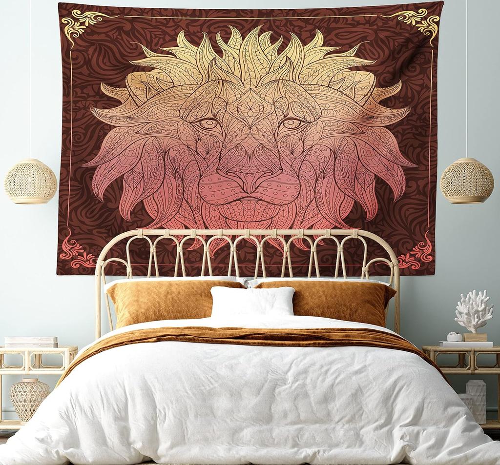 Fall Tapestry, Vibrant Misty Day in Forest Sun Rays Trees Foliage Fallen Leaves Calm View, Wide Wall Hanging for Bedroom Living