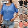 Women's Fashion Casual Solid Color Print Short Sleeve O-Neck Blouses & Shirts