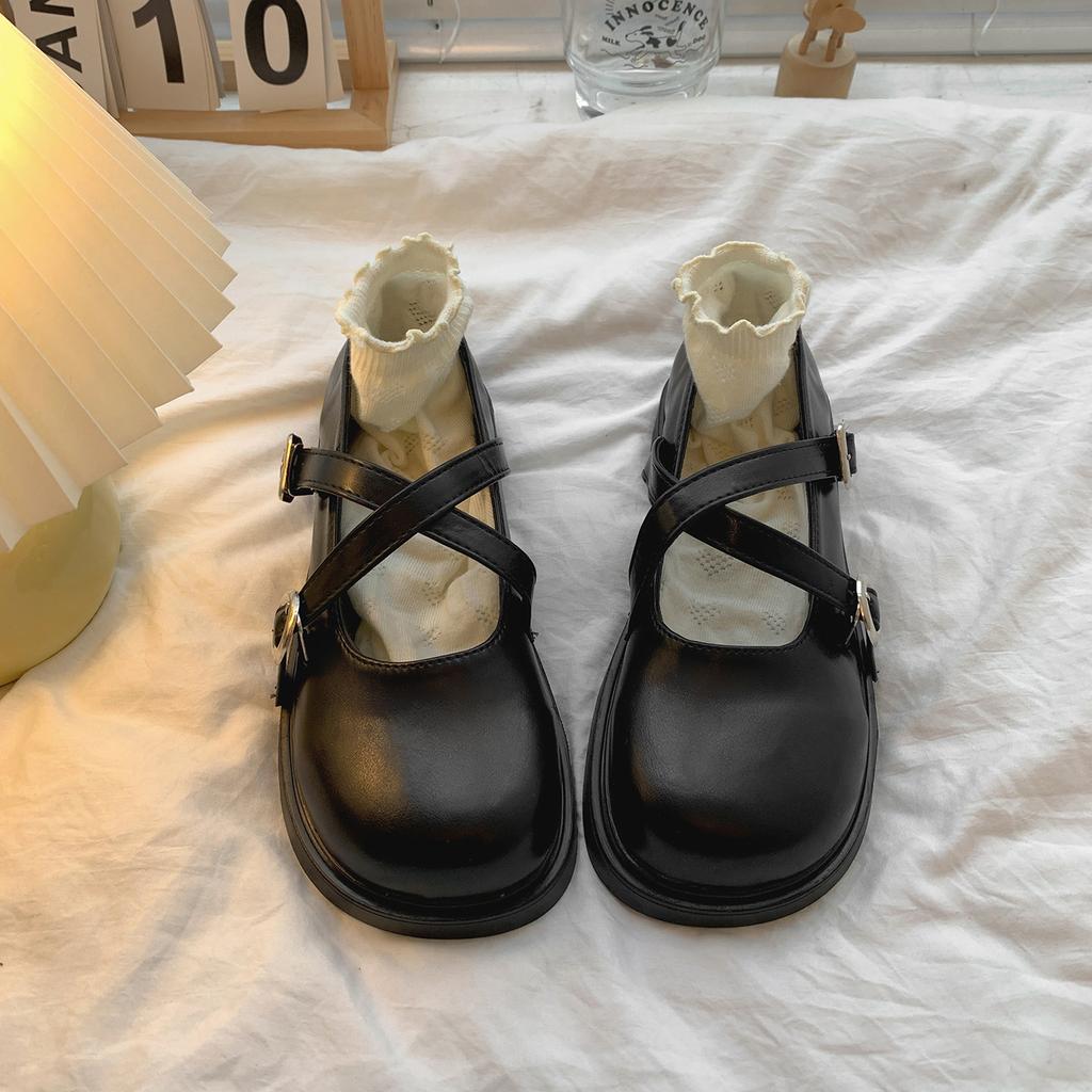 Retro svarta brittisk stil plattbottnade jk små läderskor dam 2025 nya sommar kjol mångsidiga Mary Jane enkla skor