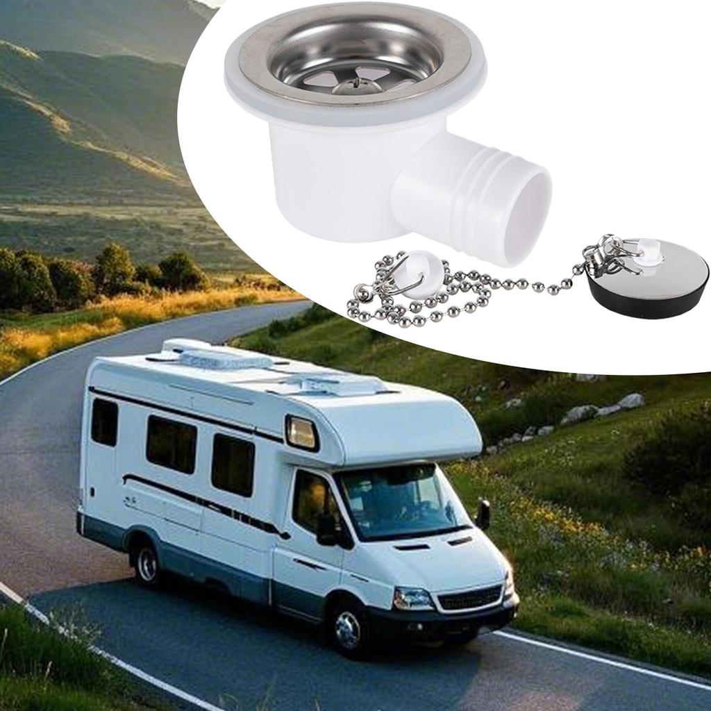 RV Stainless Steel Sink Waste Drain Fitting Universal Angle Adapter & Seal for RV Kitchen Bathroom Boat Motorhome