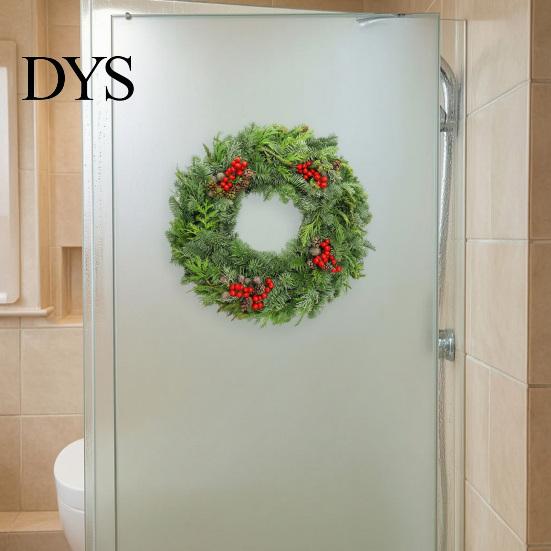 Indoor Outdoor Seasonal Ornament Christmas Garland Wall Sticker, Pine And Cypress Branch Decal with Red Berries & Peel Stick Cones, Xmas Wreath