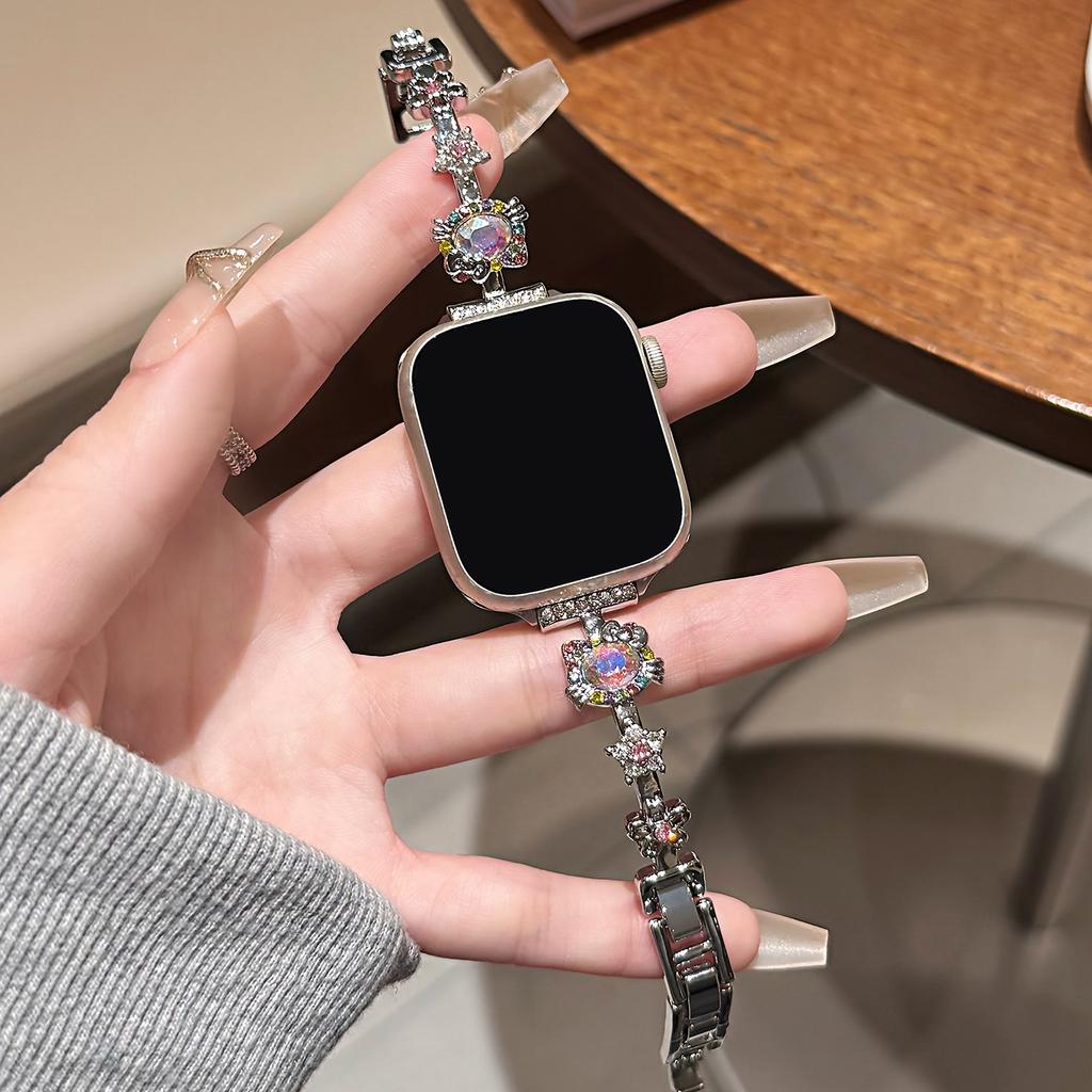 Rosa Glitzer Diamant Katze Metallarmband für Apple Watch S11 S10 46 42 45 44 41 40 38mm Mädchen Geschenk Kompatibel mit für iWatch Serien