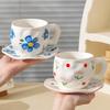 Korean ins style, hand-painted flower handmade ceramic coffee cup, ceramic milk coffee cup and saucer set
