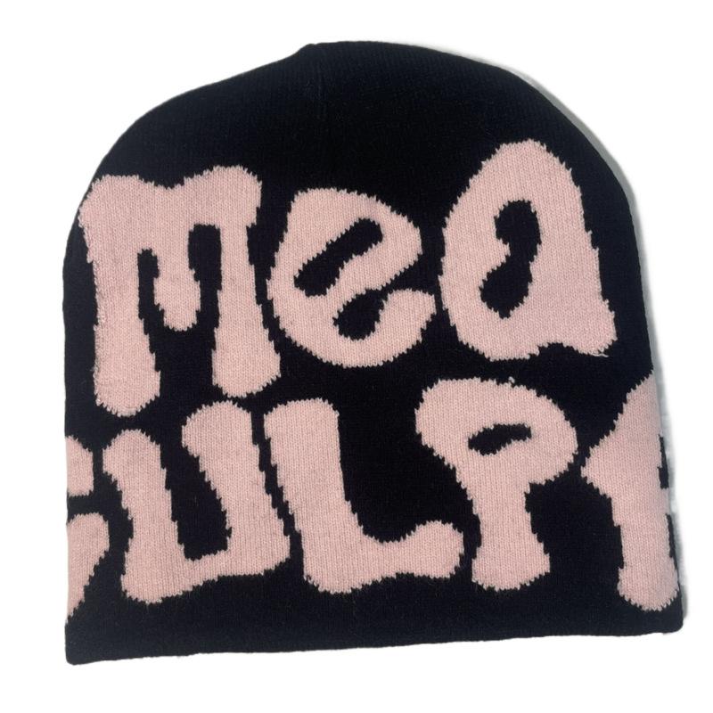 Hot Sell Customized  Adult Fashion Printing Soft Winter Hat Knitted With Letters for Men and Women
