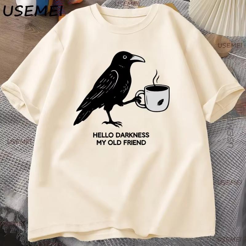 

2026Retro Raven Coffee Casual TShirt Historical Theme TShirt Aut Top Womens and Unisexs Creative Round Neck Short Slee 2XL