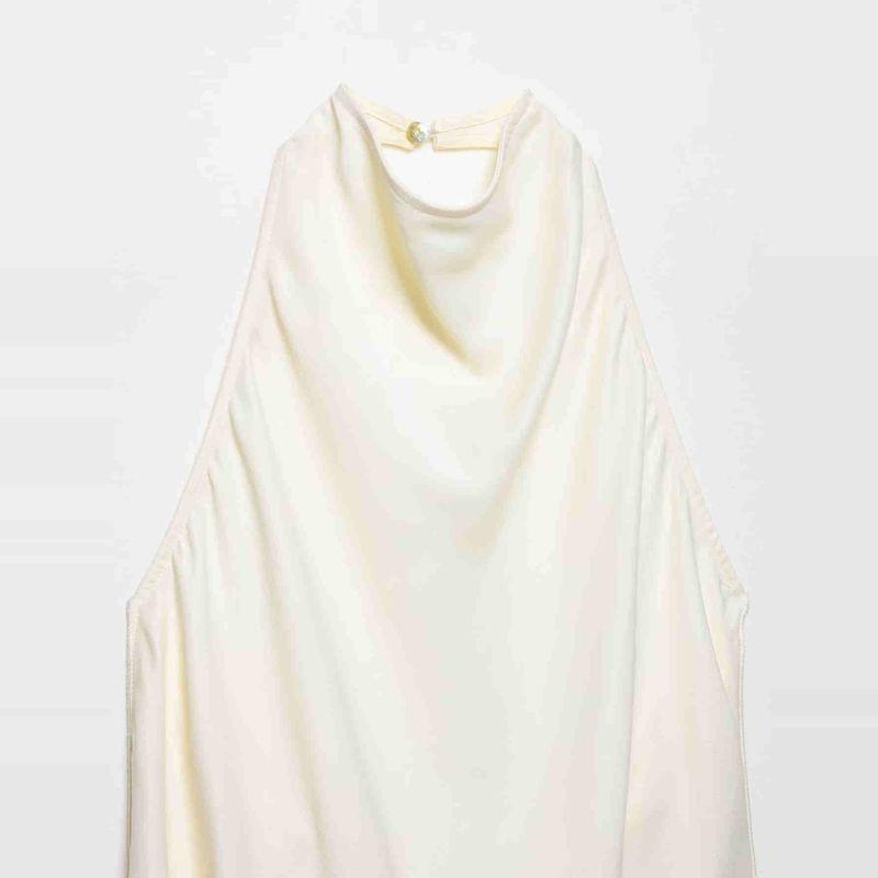 Kaslead New Women clothes Western Style Silk Satin Texture Hanging Neck Top Trousers 2754253 2706253