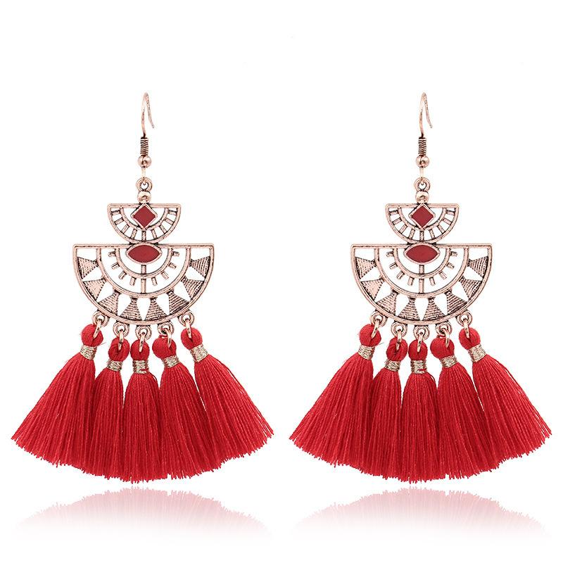 Bohemian Red Earrings Celebrate Retro Tassel Earrings Colorful Dripping Oil Style Earrings