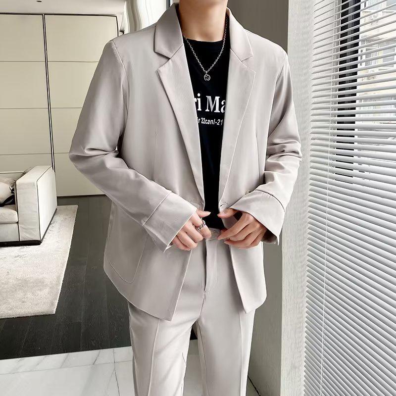 

Мужские облегающие костюмы в британском стиле: Модная, легко гладкая повседневная и деловая одежда на осень и весну XL серый