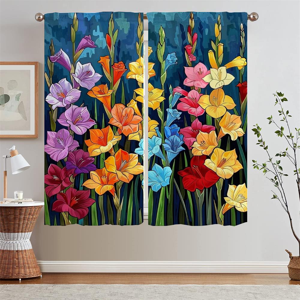 Gladiolus Pink Curtains for Living Room Tentacles Blackout Window Sheer Curtains 2 Pcs Set Curtain Bedroom Decoration Blind the