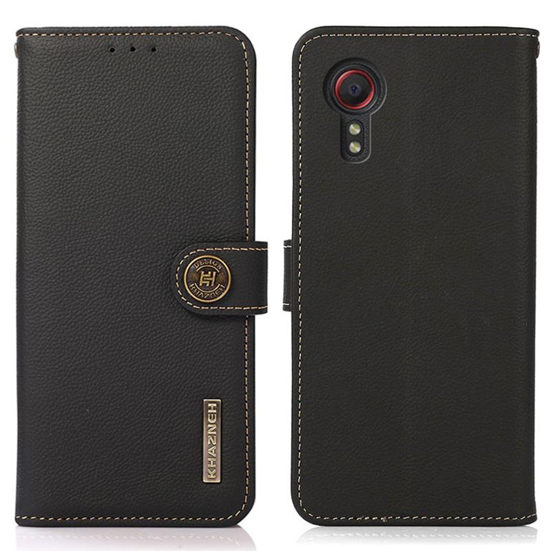 

KHAZNEH For Samsung Galaxy Xcover7 Phone Case with RFID Blocking Genuine Cow Leather Cover Black