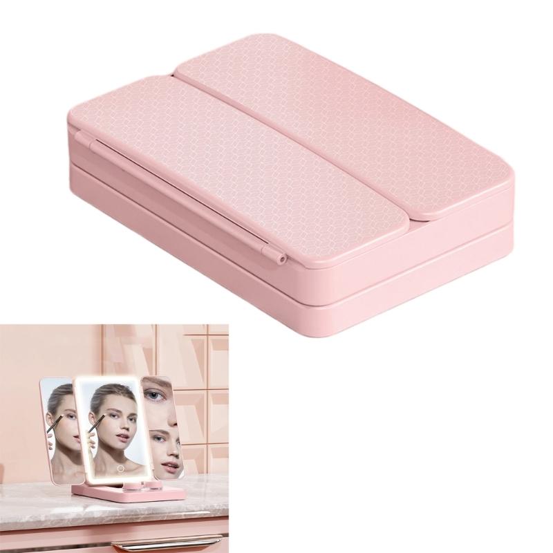 Folding LED Beauty Mirror With Extendable Structure And Rechargeable LED Lights Ideal For Small Space ABS Construction