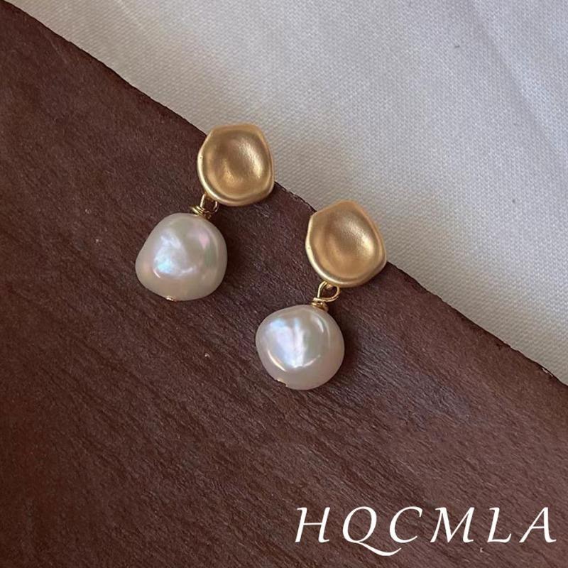 

Freshwater pearl earrings - matte studs, unique design, minimalist fashion, subtle luxury