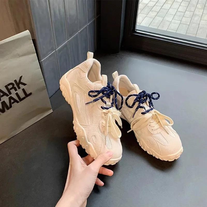 2025 New Shoes Women's Mesh Breathable Ribbon Ballet Fashion Training Shoes Casual Sports White Shoes Vintage Casual Shoes
