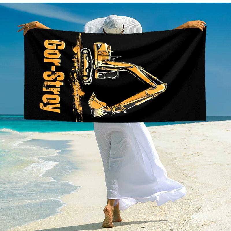 Ultra-Soft Beach Towel with Excavator Theme,Ideal for Pool - Camping, Diving - Perfect Travel Essential, Vibrant Beach Towel.