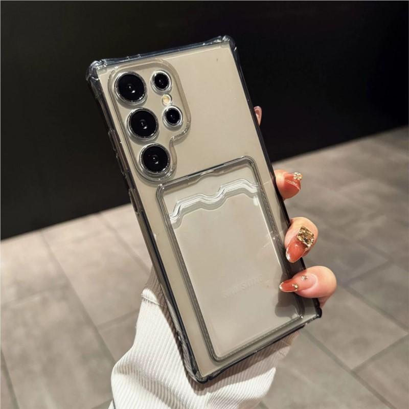 Luxusní pouzdro na karty Peněženka ity Průhledné pouzdro pro Samsung Galaxy S21 S22 S23 S24 Fe Plus S25 Ultra Silikonový nárazuvzdorný kryt