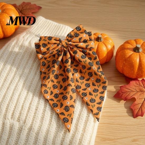 Halloween Party Hair Accessory Silky Satin Bows, Big Ribbon Bow Clips, Oversized Long Tail Barrettes, Ghost Pattern Hairpin Cute Pumpkin Witch