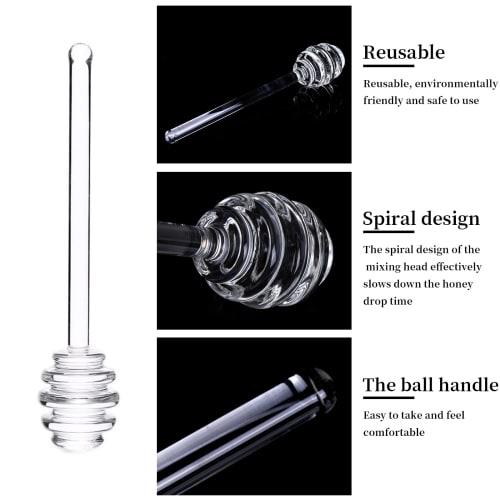 Honey Dipper, Glass Stirring Rod, Clear Honey Spoon, Honey Stick, Long Muddler, Approx. 15cm