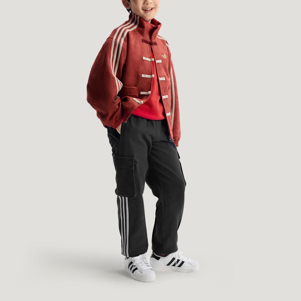 Adidas Originály FW25 Pletená bunda Nový čínský styl Pruhovaná se zipem Dlouhý rukáv Dětská bunda IA8896