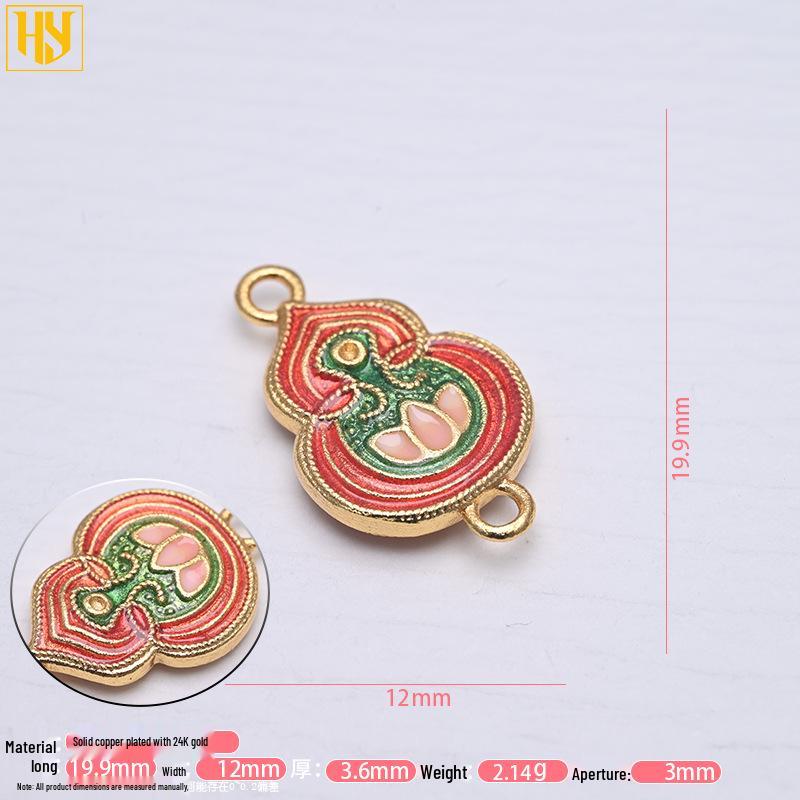 Copper-Plated 24k Gold Gourd Fulushou Fu Charm Pendant for DIY Jewelry