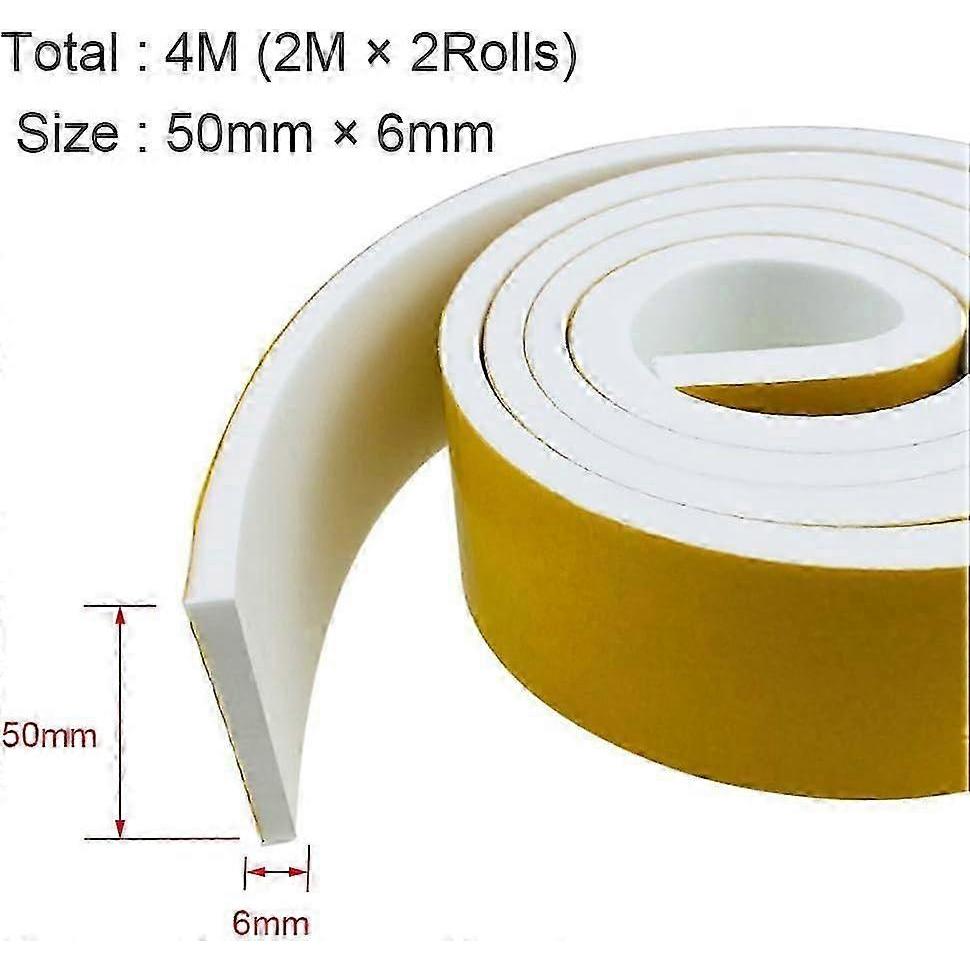 Striscia Adesiva in Schiuma Bianca, 50 mm(in)x6mm(h) Gomma Espansa Autoadesiva Per Porta, Finestra, Resistente Alle Intemperie, Anticollisione, Isolamento Acustico, (2m Lungo X 2 Rotoli