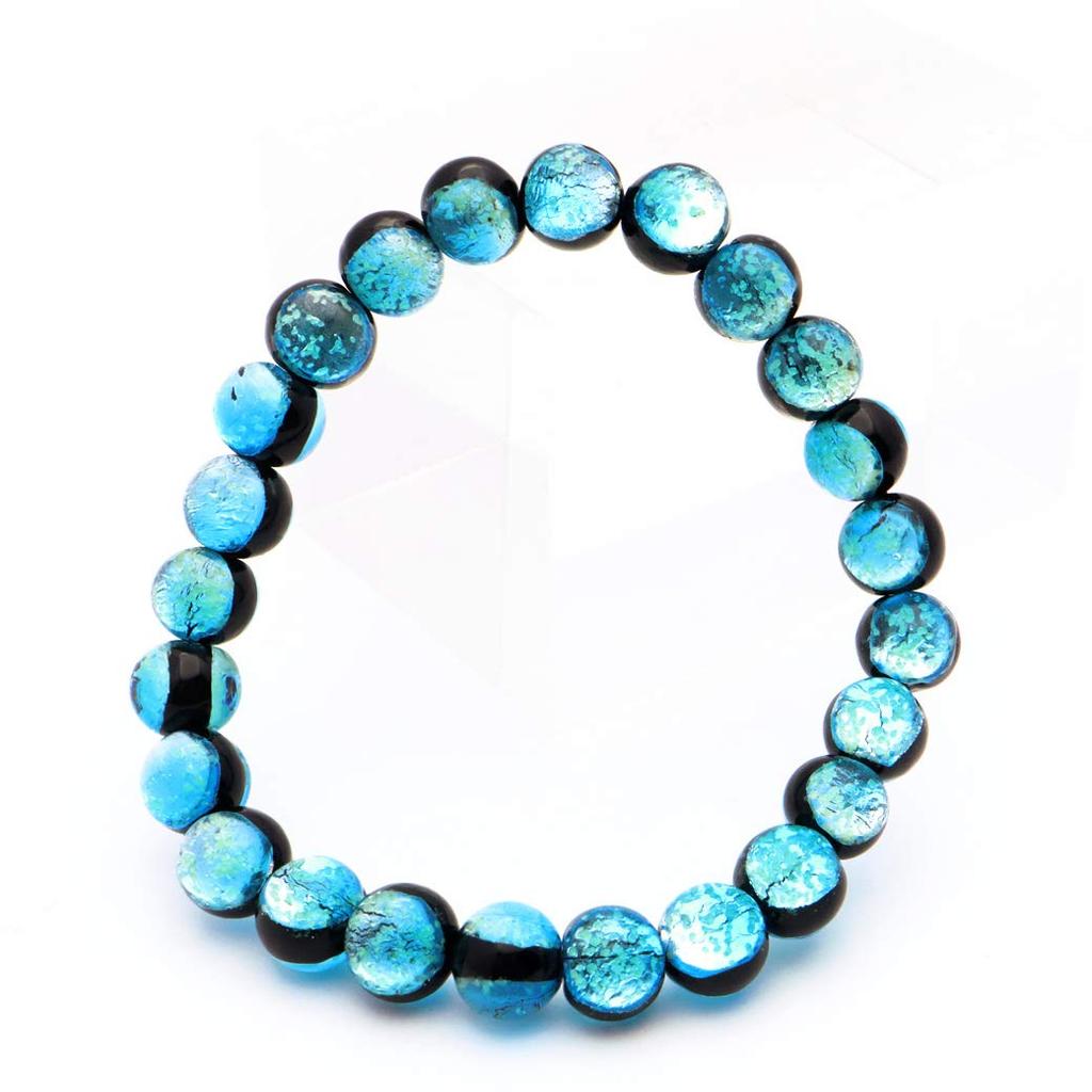 [GOLD STONE] Glowing Hateruma Blue Firefly Glass 8mm Bracelet from Hateruma Island, Okinawa, Inner Diameter: Approx. 16.5cm