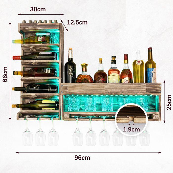 Yorbay Casier à Vin Mural avec Éclairage LED, Étagère à Bouteille Range et Porte-Verre à Pied, Assemblage et Combinaison Libres