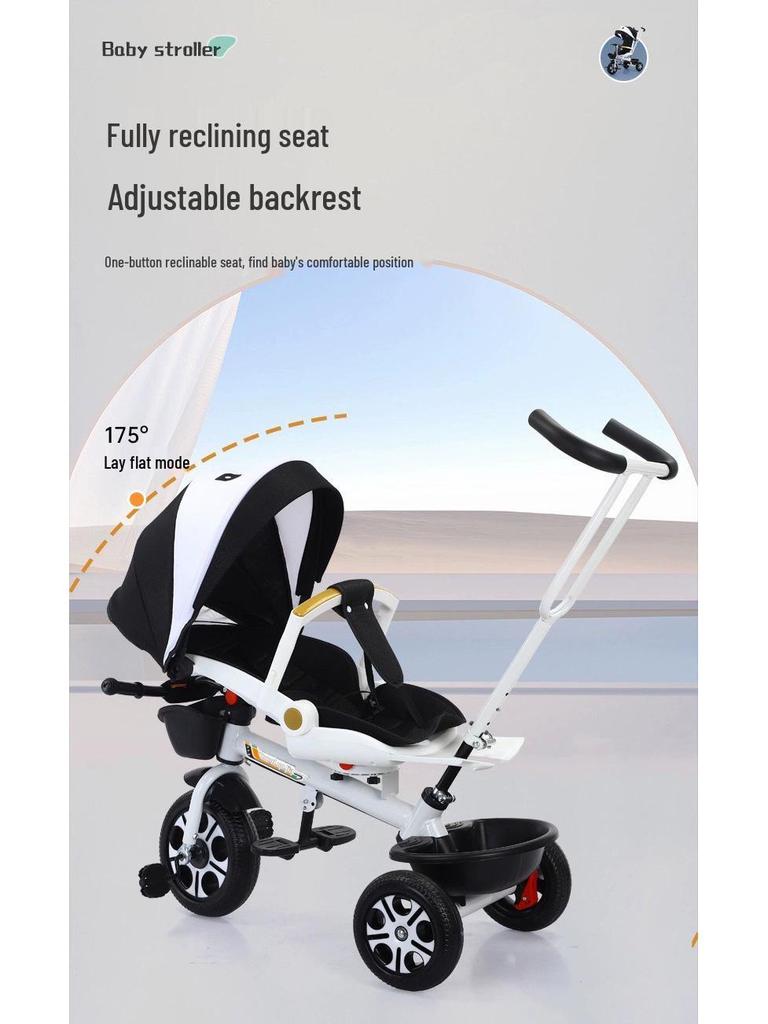 Convertible Children's Tricycle Stroller with Rotating Seat and Reclining Feature