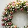 Wreath Hanger Artificial Rose And Camellia Wreath Hanger for Door Wall Fireplace Decoration Handmade Realistic Spring Floral Wreath Home Decor